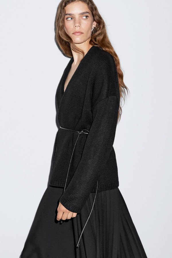 Long Knit Cardigan With Belt from Massimo Dutti