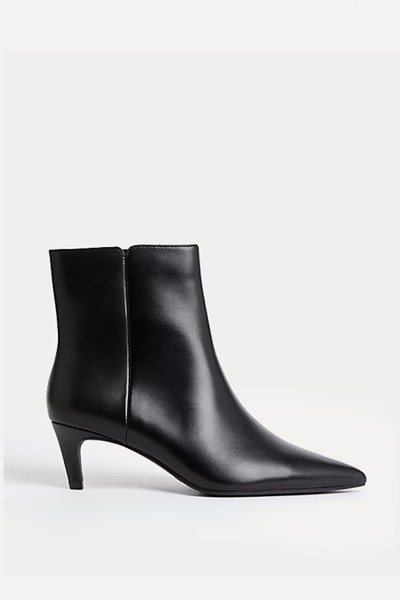 Leather Kitten Heel Pointed Ankle Boots from Marks & Spencer