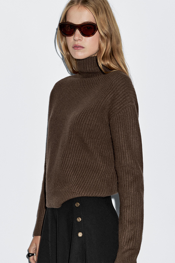100% Wool High Neck Knit Sweater from Massimo Dutti