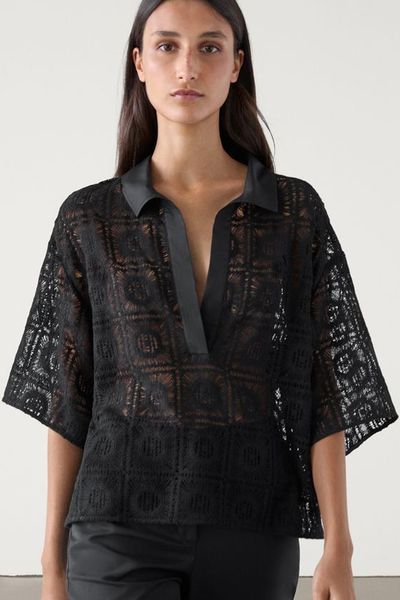 Embroidered Crochet Shirt With Polo Collar  from Massimo Dutti