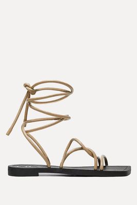 Paula Leather Strappy Flat Sandals from Mango