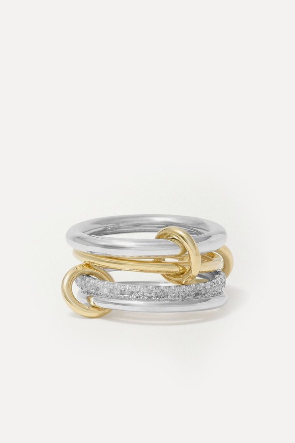 Nimbus Set Of Four Sterling Silver & 18-Karat Gold Diamond Rings from Spinelli Kilcollin