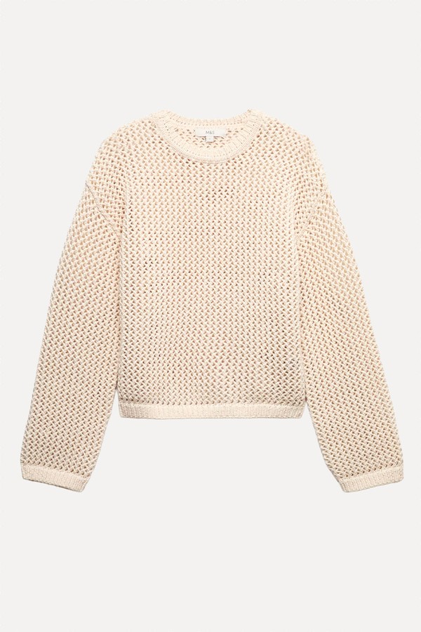 Textured Crew Neck Cropped Jumper from Marks & Spencer