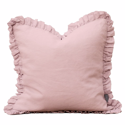 Oli Ruffle Pink Linen Cushion from French Bedroom
