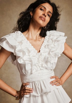 White Cotton Peplum Ruffle Top