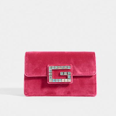 Broadway Square Velvet Crystal Clutch in Pink from Gucci