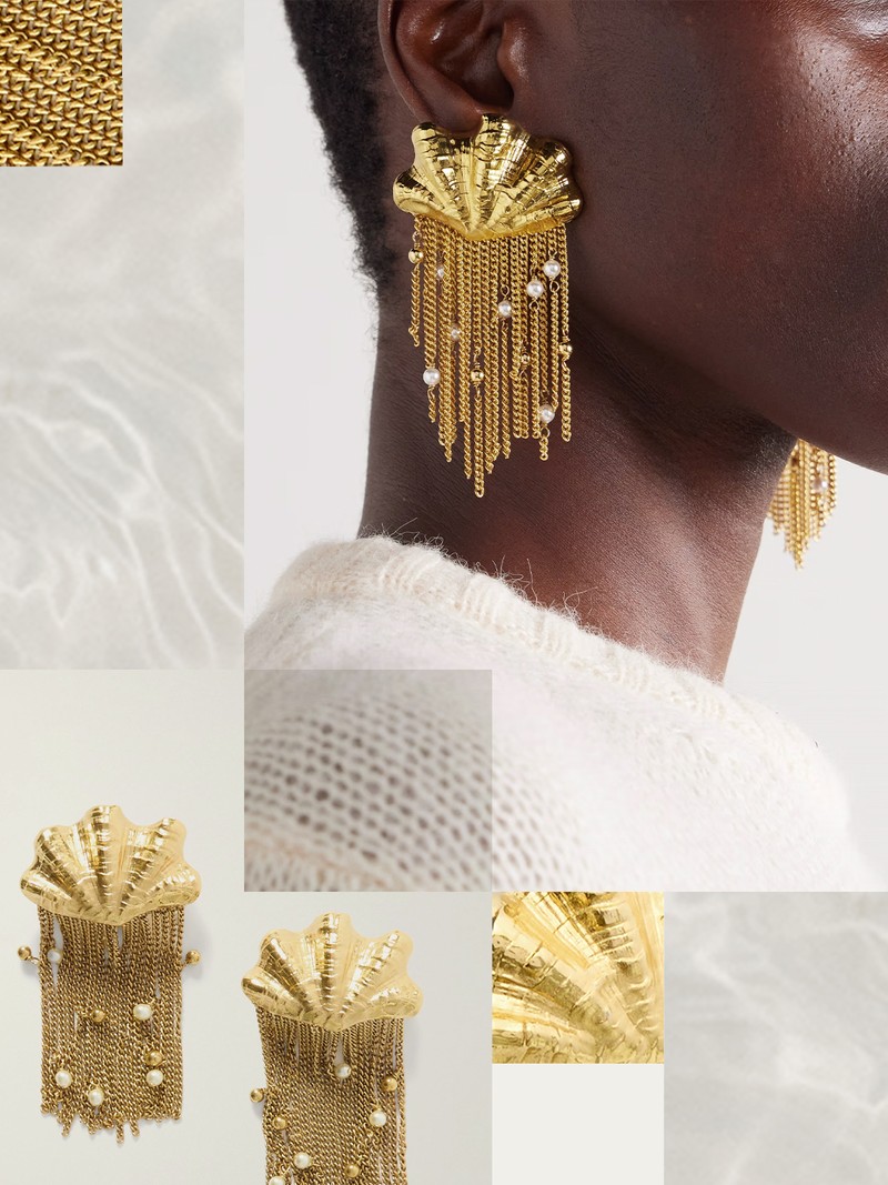 Shells Fringed Gold-Tone Faux Pearl Clip Earrings from CHLOÉ