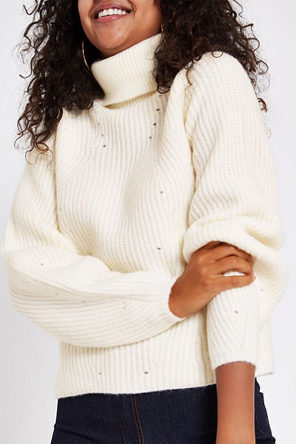Cream Knit Roll Neck Jumper
