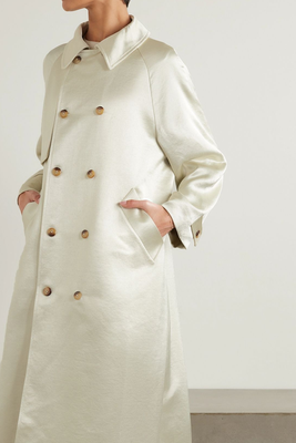 Double-Breasted Satin-Twill Trench Coat