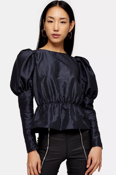 Long-Sleeve Puff Taffeta Blouse from Topshop