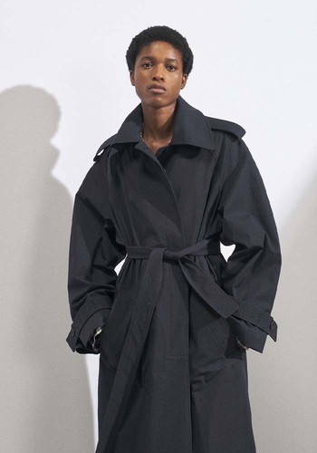 Wide Raglan-Sleeved Belted Trench Coat 