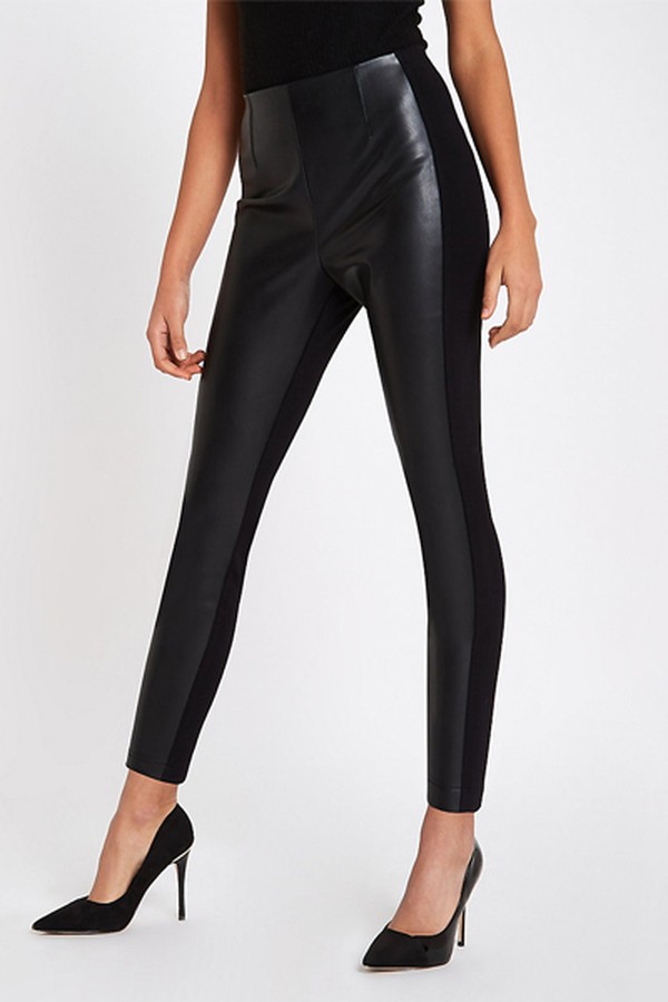 Black Faux Leather And Ponte Leggings