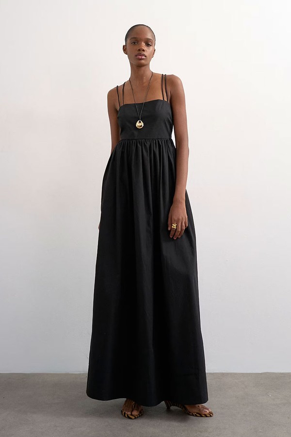 Poplin Strappy Back Volume Maxi Dress