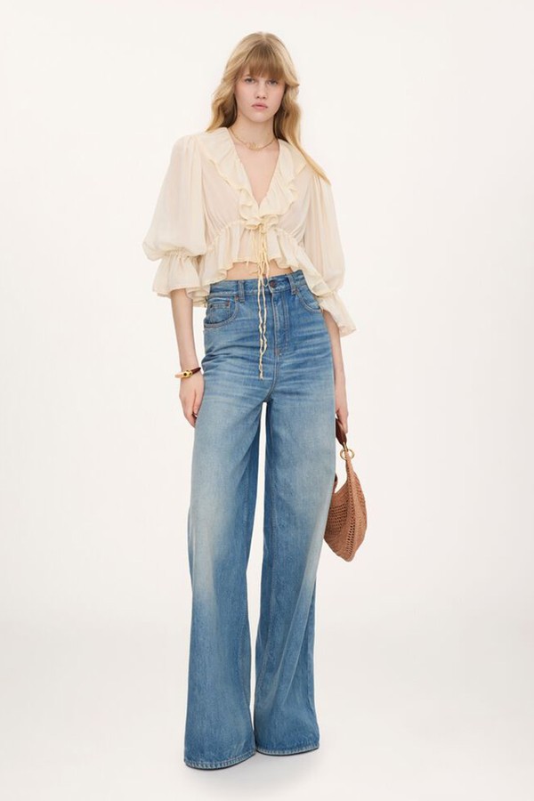 Cropped V-Neck Ruffle Top from Chloé