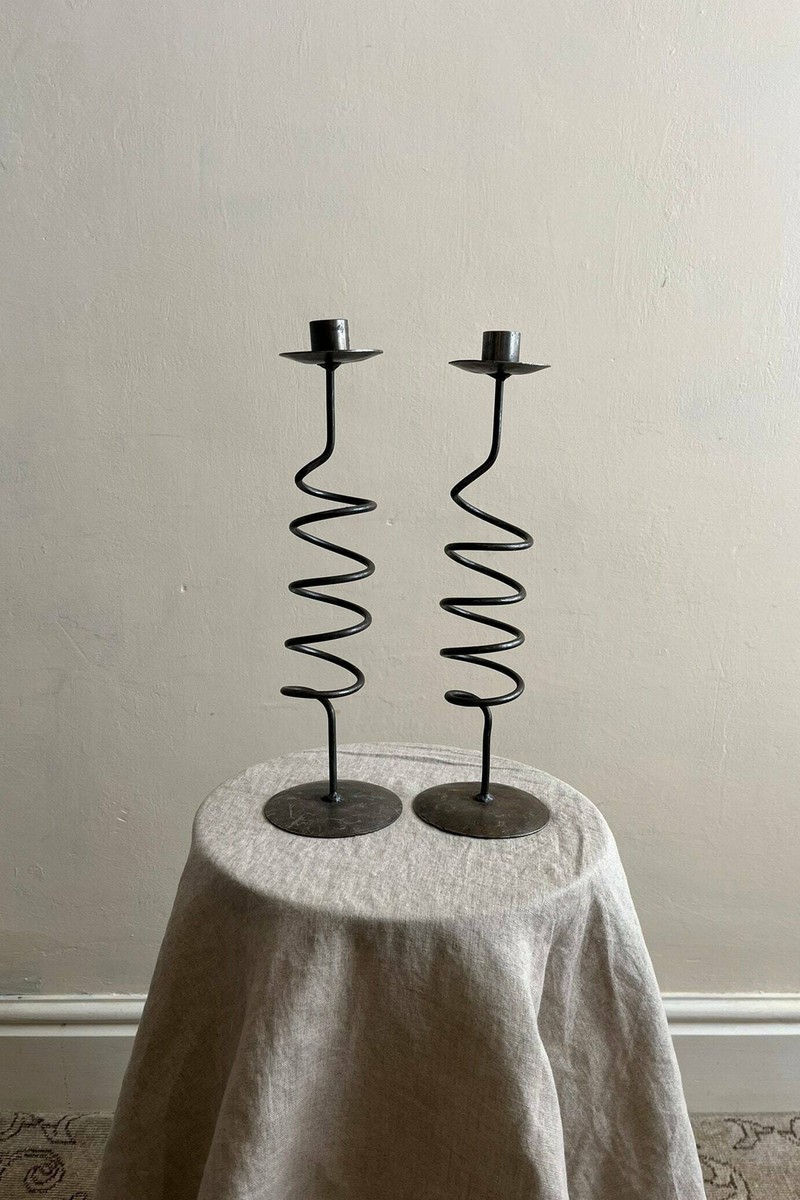 Vintage Wiggly Metal Spiral Candle Holders Pair from Vinterior
