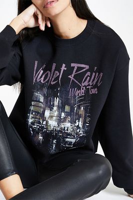 Black ‘Violet Rain’ Sequin Print Sweatshirt