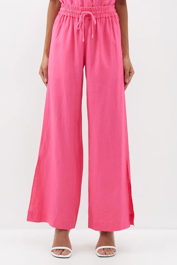 Drawstring Linen-Blend Wide-Leg Trousers from Frame