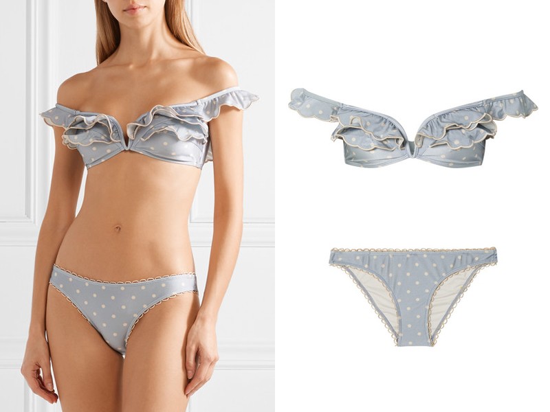 Hem Off-The Shoulder Polka Dot Bikini from Zimmerman