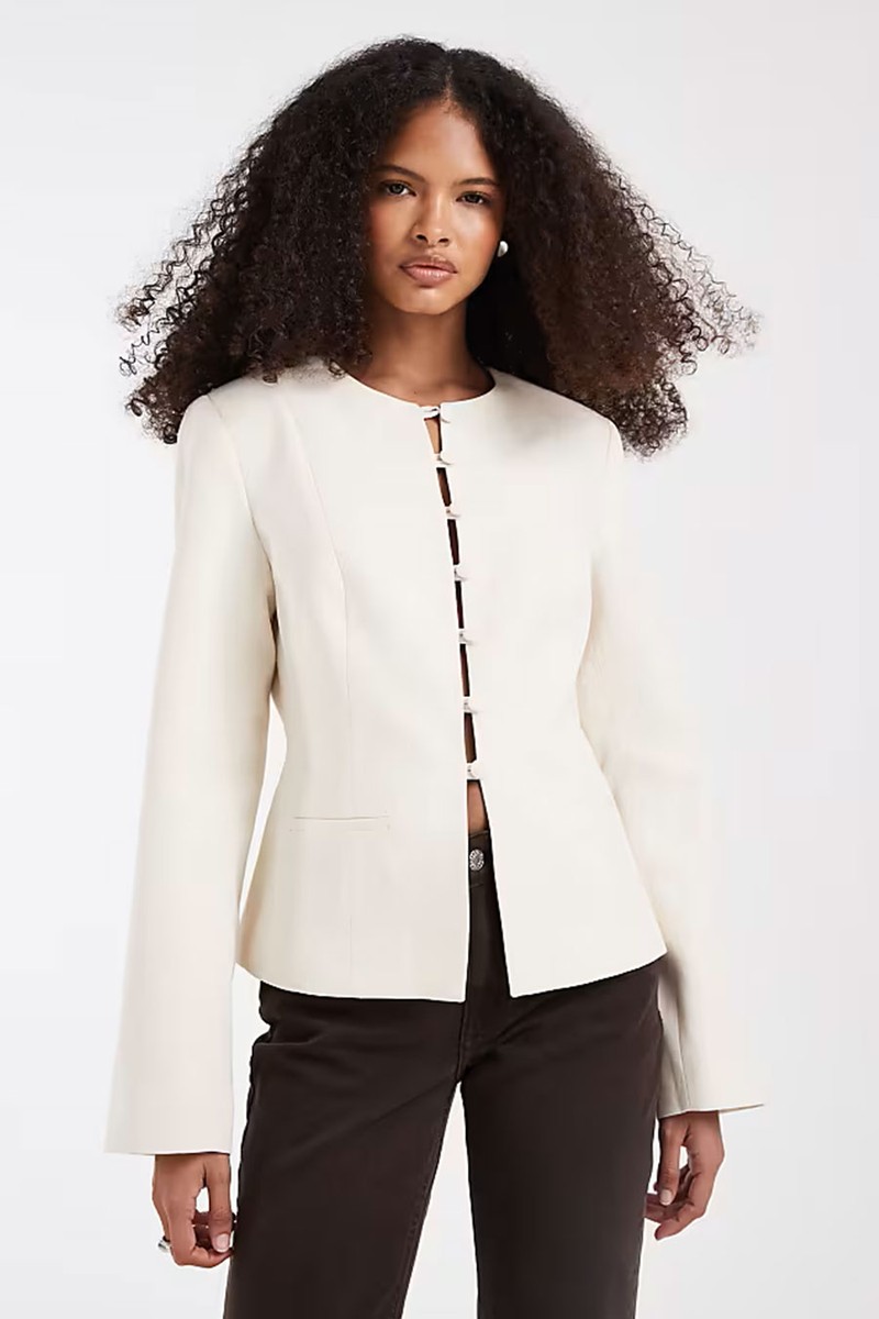 Button Up Linen Fitted Blazer from ASOS Design
