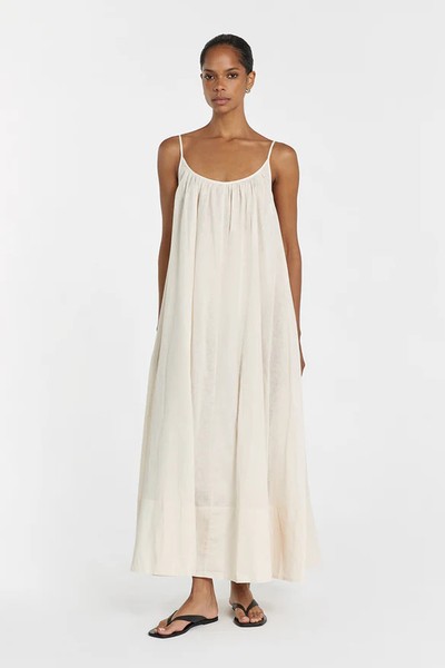 Tropea Cream Linen Sheer Midi Dress from Dissh