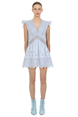 Light Blue Cotton Broderie Sleeveless Mini Dress