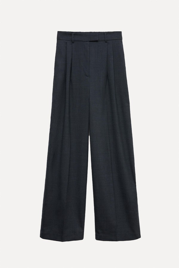 Wool Rich Pleated Wide Leg Trousers