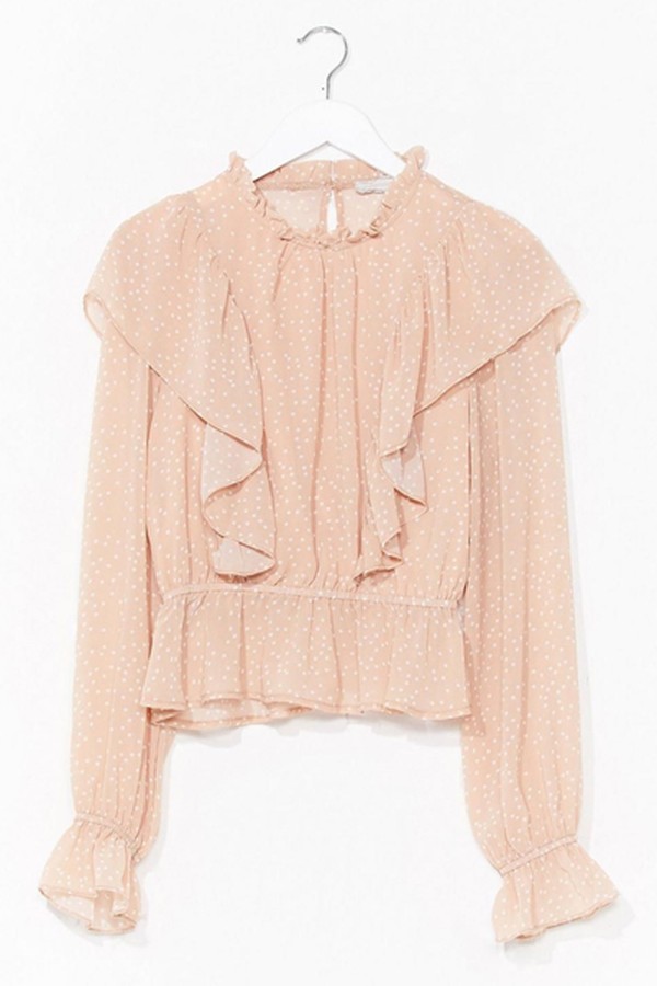 Gave It Our Best Spot Ruffle High Neck Blouse