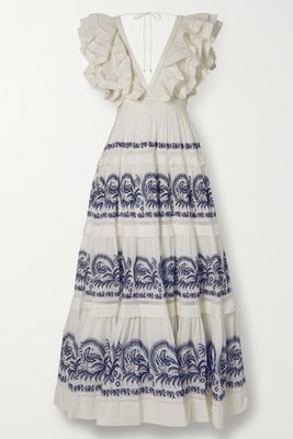 Majorie Tiered Ruffled Embroidered Cotton-Gauze Maxi Dress  from Ulla Johnson