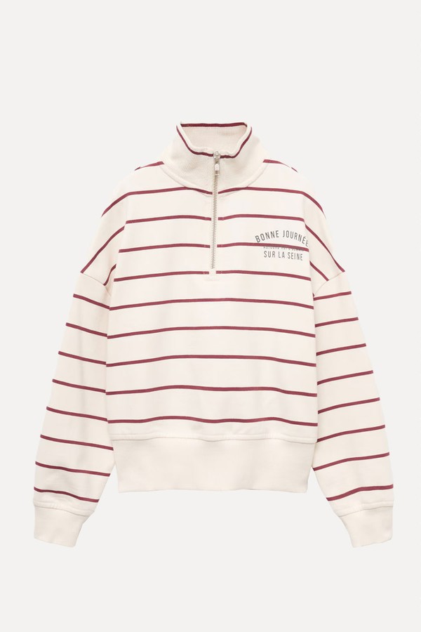 Striped Sweatshirt With Printed Slogan from Mango