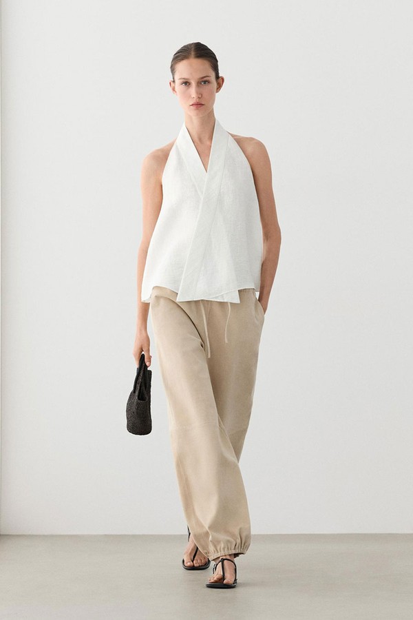 Suede Leather Sarouel Trousers