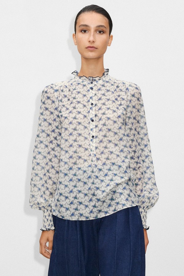 Silk Cotton Trailing Vine Leaf Print Blouse from ME+EM