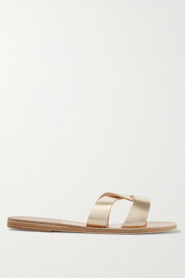 Desmos Cutout Metallic Leather Slides from Ancient Greek Sandals