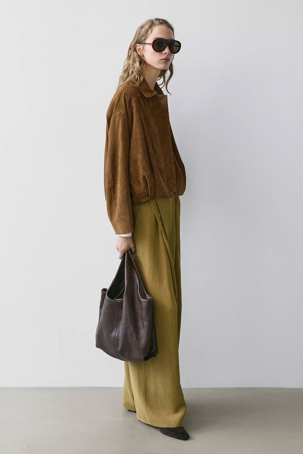 Short Suede Leather Bomber Jacket