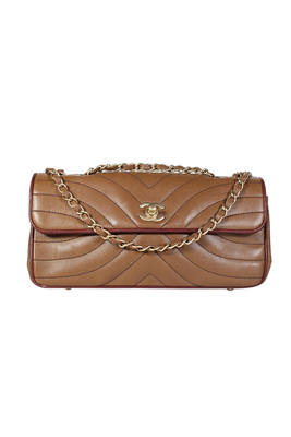 Leather East West Single Flap Burgundy Trim Handbag from Chanel