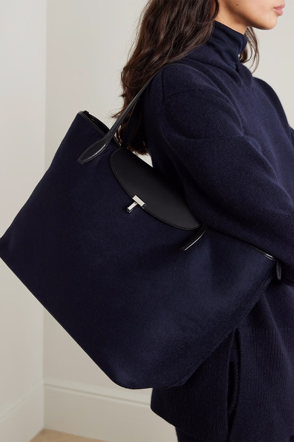 Leather-Trimmed Wool-Flannel Tote from Toteme