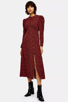 Red Animal Print Piped Midi Dress from Topshop