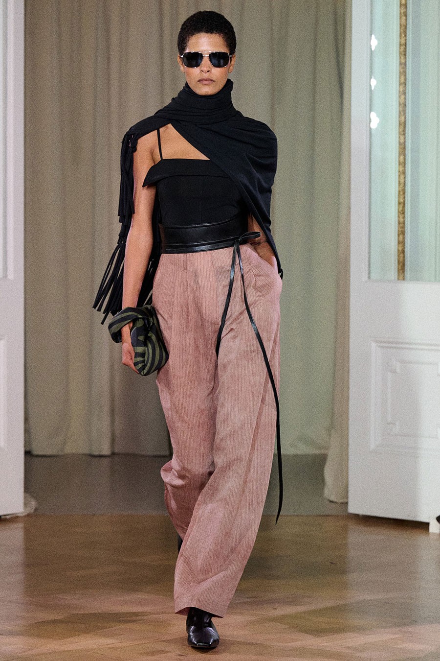 Hettie Striped Organza Barrel-Leg Pants from Nanushka