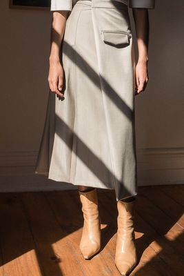 Stone Pleated Midi Wrap Skirt