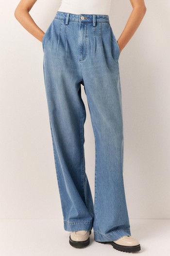 Hampton Pleat Front Wide Leg Denim Trousers