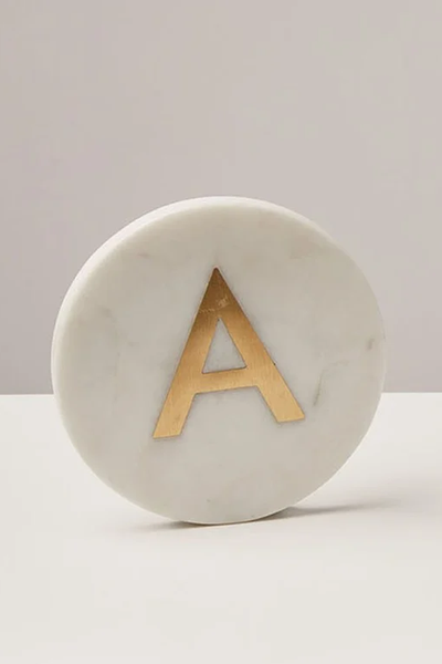 Alphabet Initial Gold & White Marble Coasters from Oliver Bonas