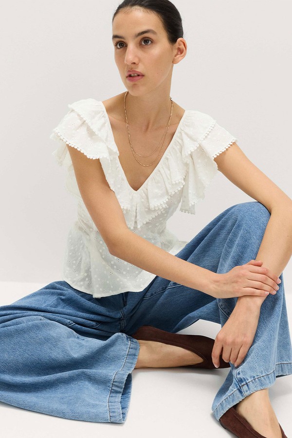 Embroidered Frill Detail Top 