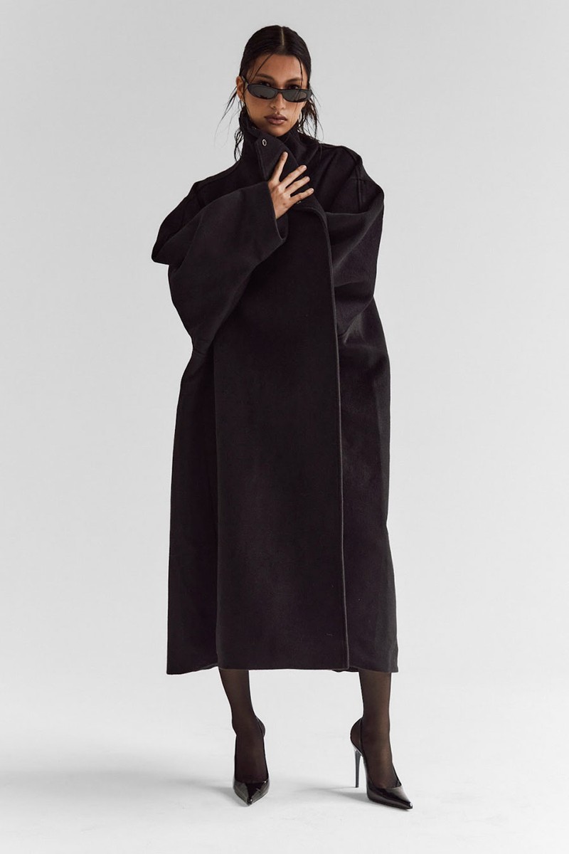 Extreme Funnel Neck Maxi Wool Coat