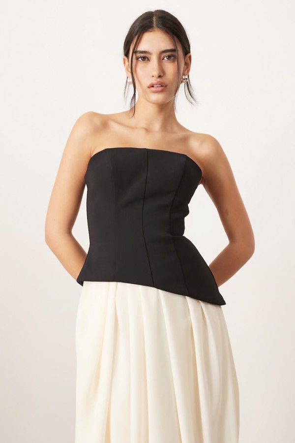 Sculpted Bandeau With Drape Tulip Skirt
