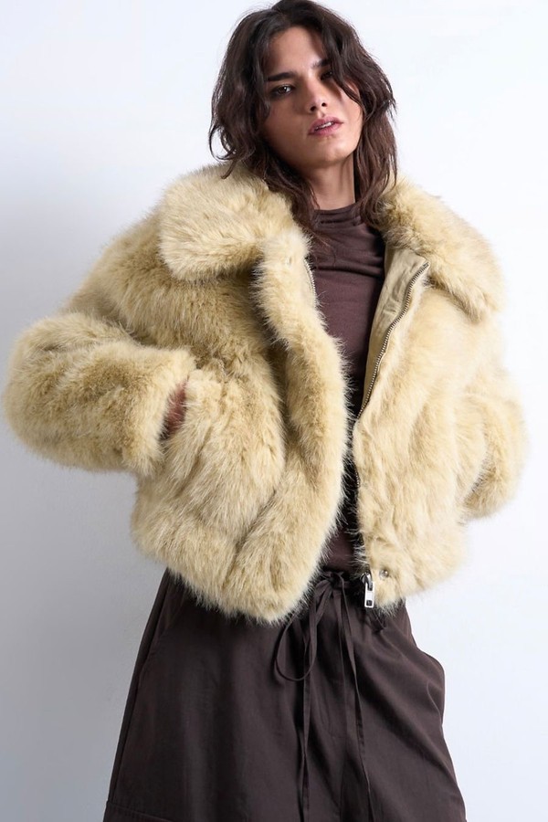 Faux Fur Zip Thru Bomber Jacket from Topshop