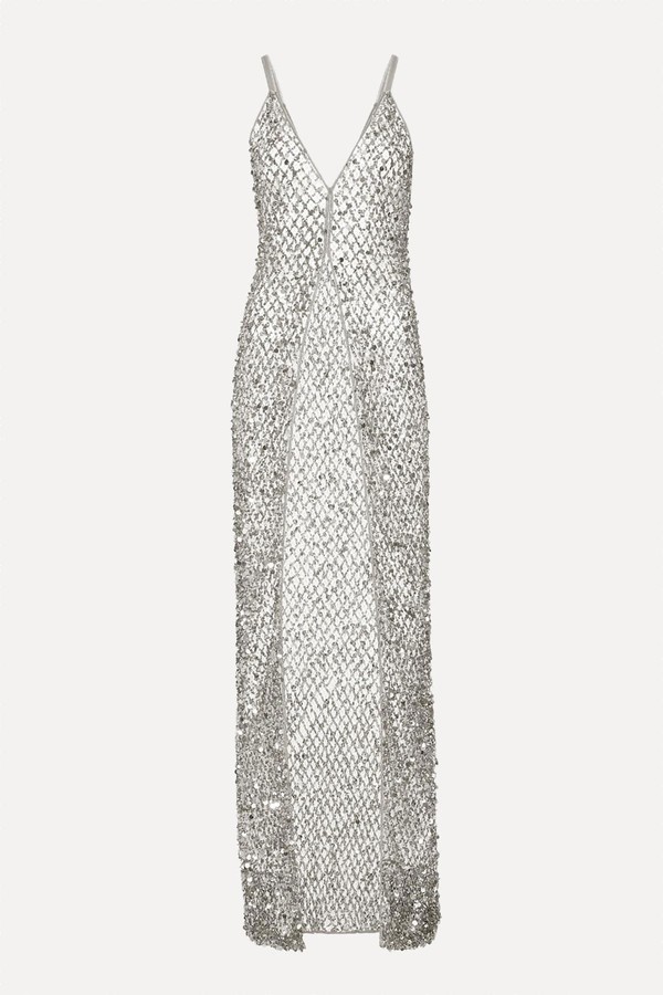 Net Mesh Sequin Long V Neck Cami Top from Lapointe