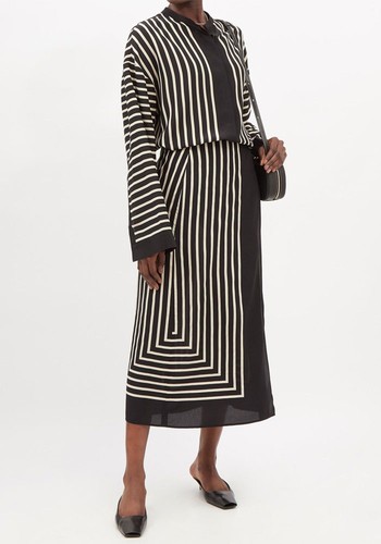 Striped Silk-Crepe Wrap Skirt from Totême