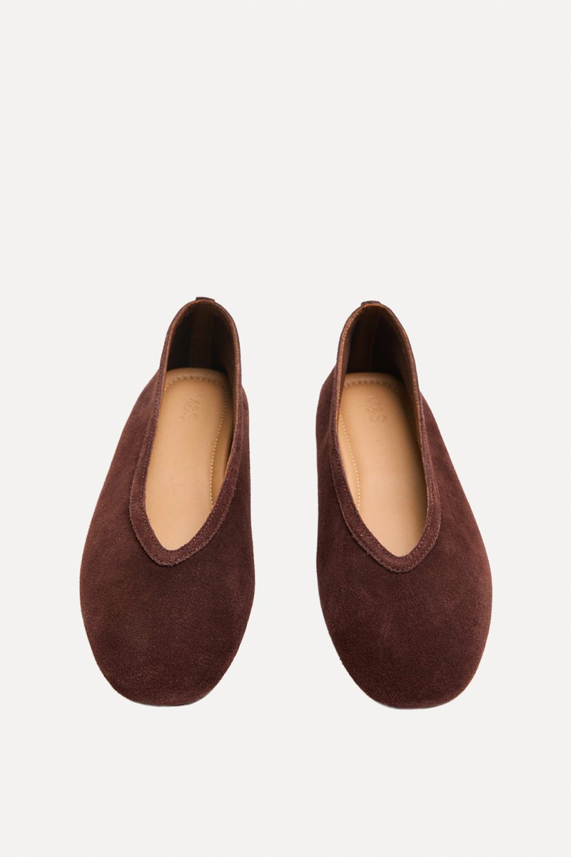Suede Flat Round Toe Ballet Pumps