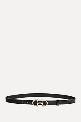 Embossed Leather Belt With Double Buckle from Massimo Dutti