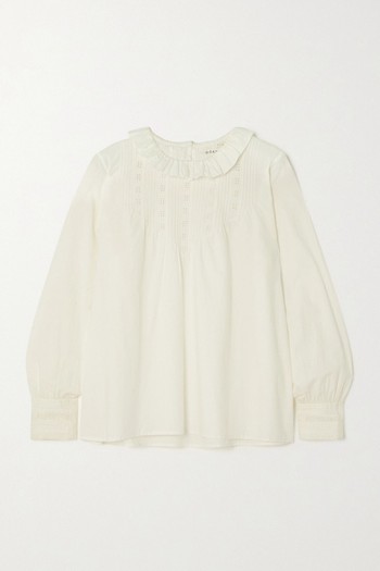 Plum Ruffled Broderie Anglaise Organic Cotton-Poplin Blouse from DÔEN