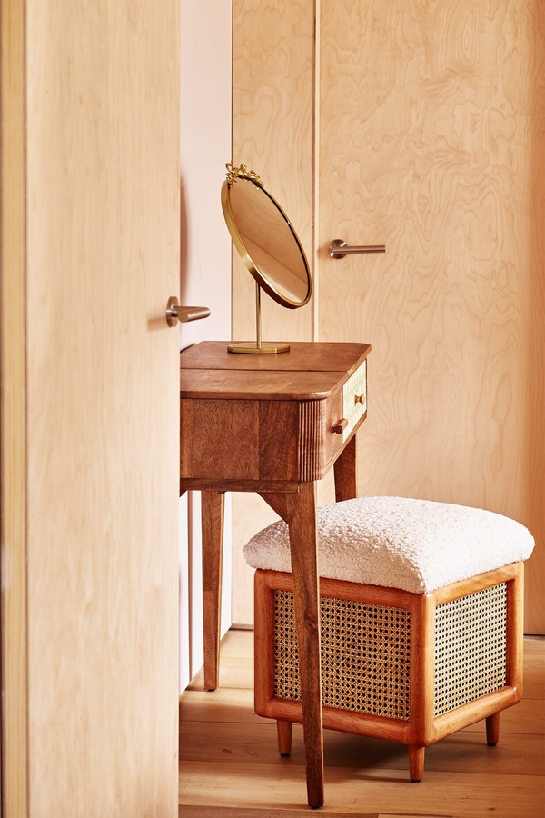 Loha Rattan Faux Sheepskin Boucle Storage Stool from Oliver Bonas